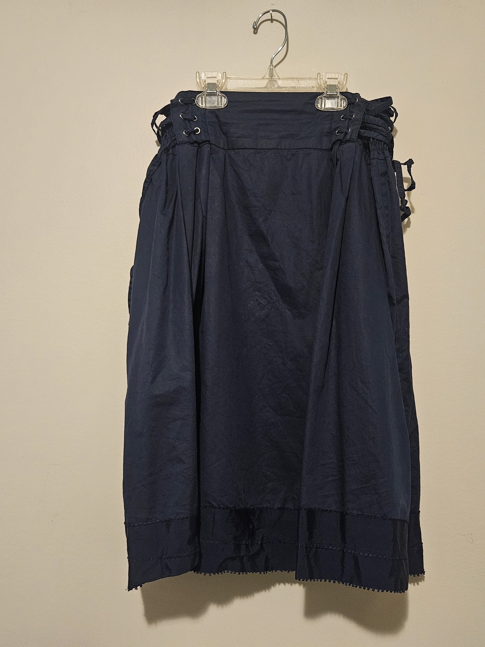 Motivi Navy Blue Midi Skirt with Corset-Style Lace-Up Detailing on the Sides